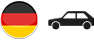Ein kreisförmiges Symbol mit der deutschen Flagge neben der schwarzen Silhouette eines Autos.