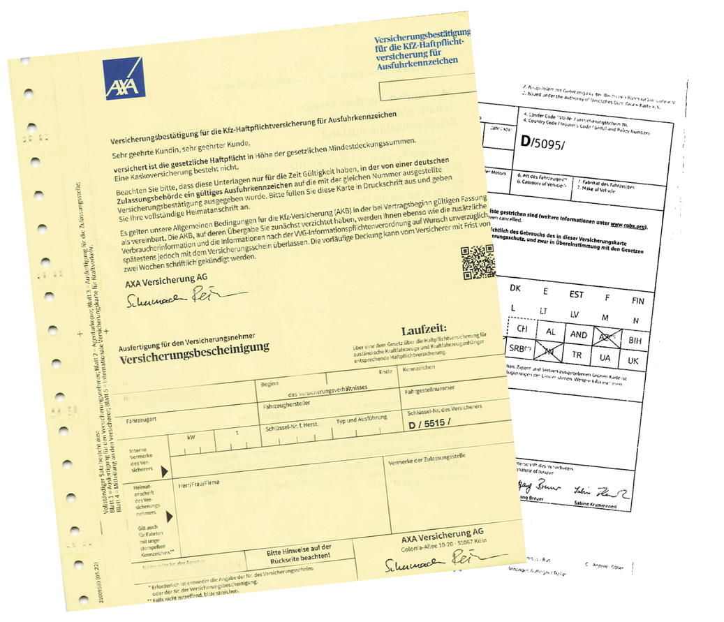 Zwei gelbe Formulare mit Text, eines davon größtenteils verdeckt, ein blaues Logo oben links.
