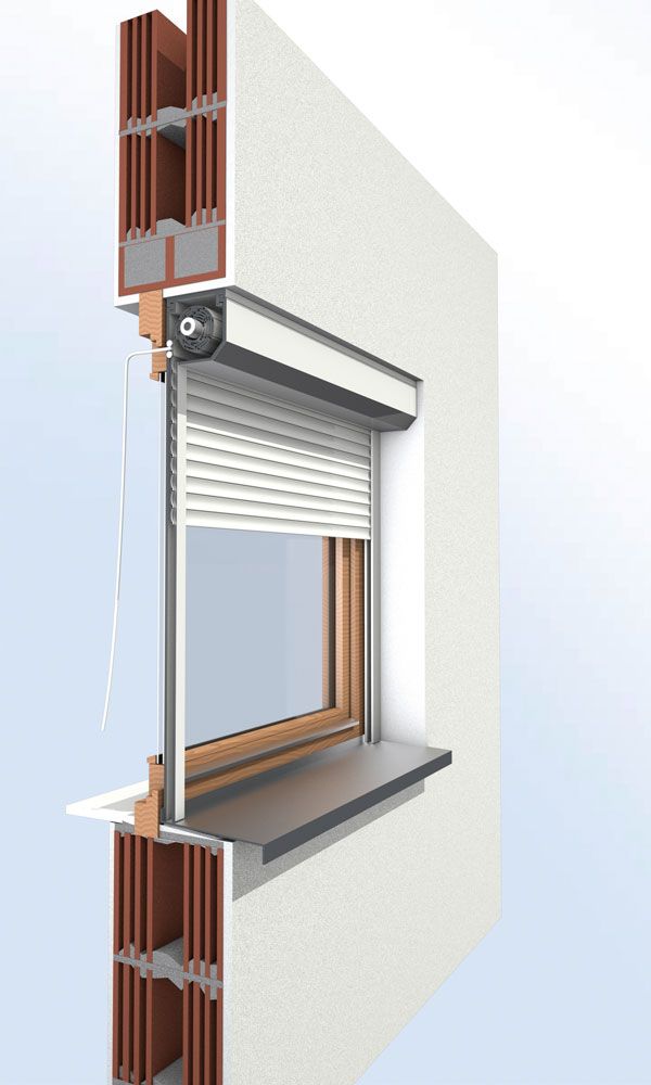 Ein Bild von einem Fenster mit einem Rollladen daran.