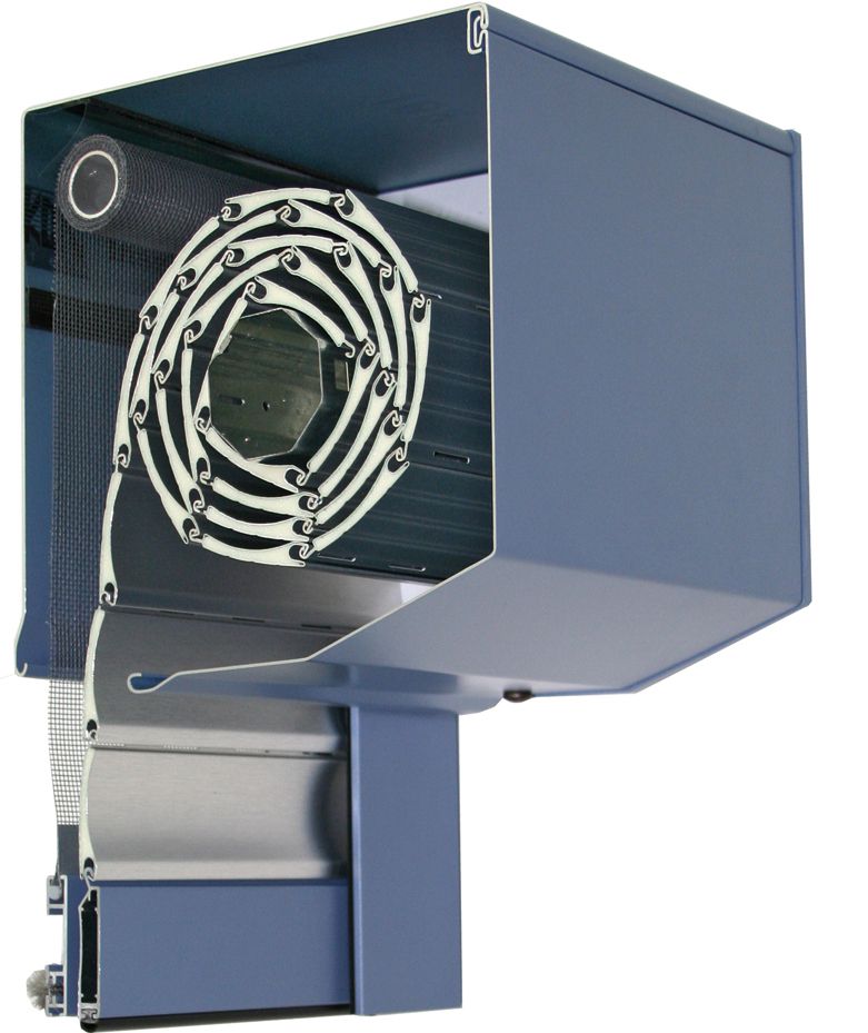 Eine blaue Box mit einer Spirale darin