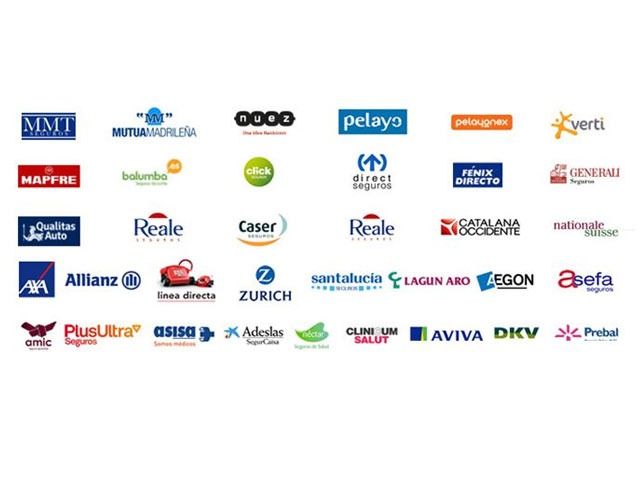 Un montón de logotipos de seguros sobre un fondo blanco.