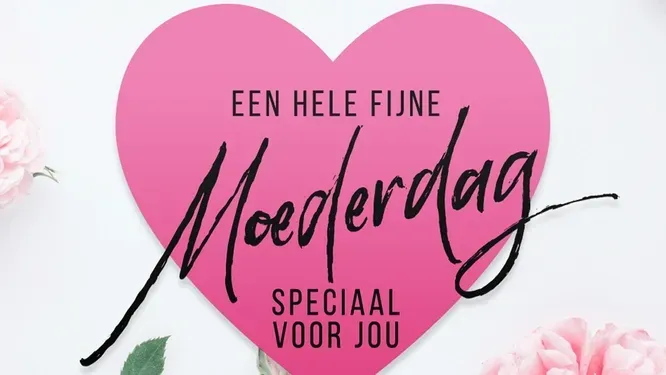 A pink heart with the word moederdag on it