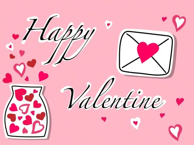 A pink background with hearts and the words happy valentine