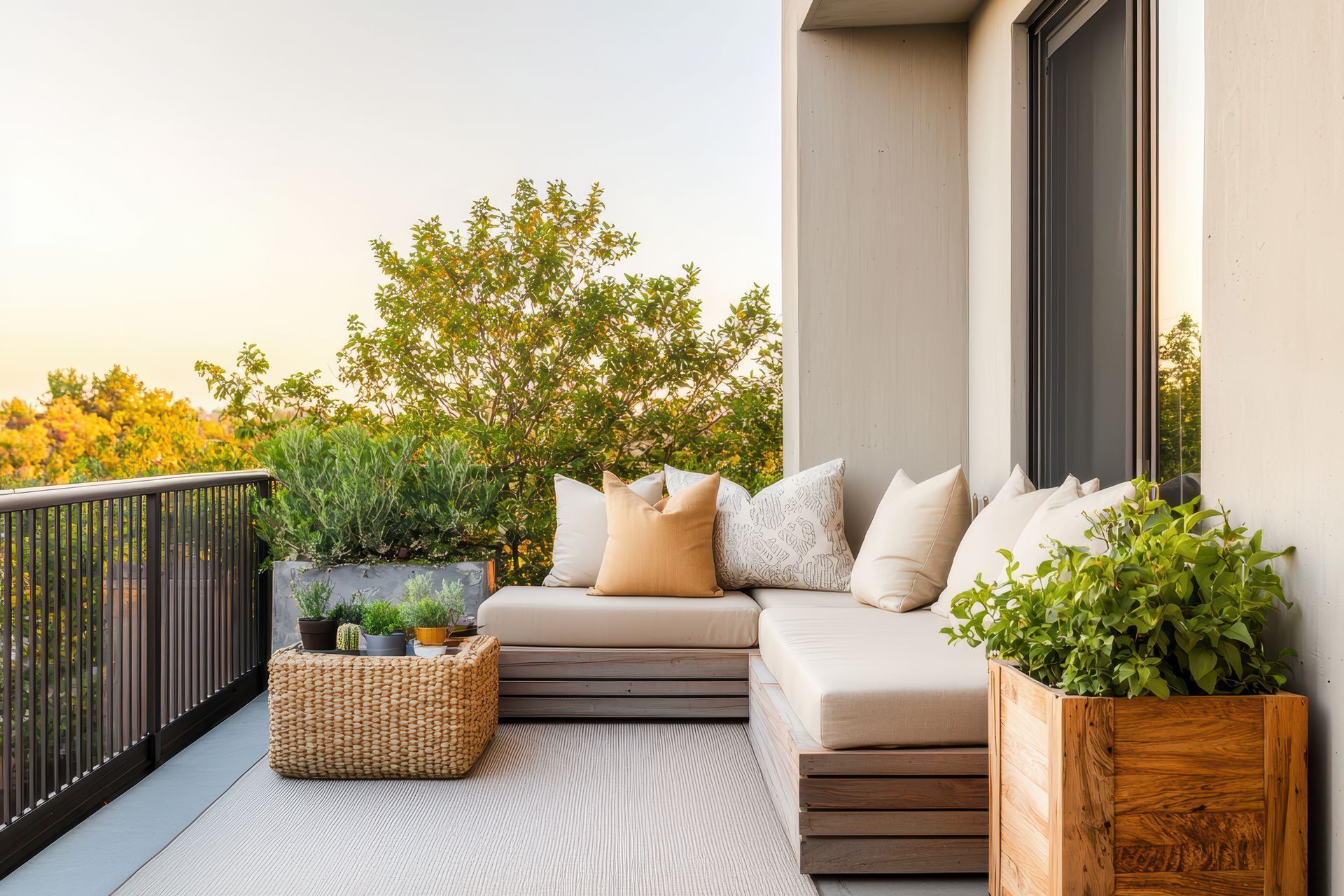 Un salon de jardin avec des plantes vertes