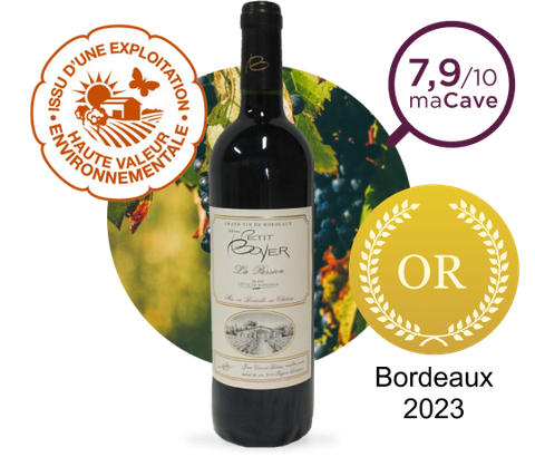 Bouteille de vin AOP Blaye Côtes de Bordeaux - Issu d'une exploitation haute valeur envronnementale -Medaille d'or Bordeaux 2023 - Note de 7,9 sur 10 par maCave.