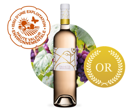 Bouteille de AOP Côtes de Provence - Issu d'une exploitation haute valeur envronnementale - Medaille d'or paris 2024 - Note de 8,9sur 10 par maCave.