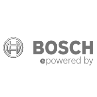 Bosch-Logo mit dem grauen Schriftzug „epowered by“ auf weißem Hintergrund