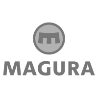 MAGURA-Logo in Grau mit kreisförmigem Emblem über dem Schriftzug