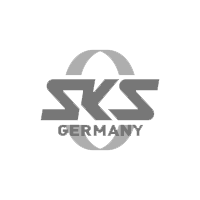 SKS Germany-Logo in Grau mit stilisierten Buchstaben und Globusform