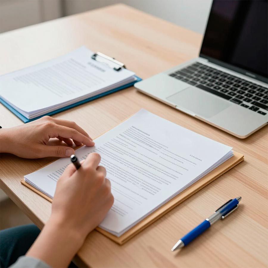 Profesional revisando documentación sobre subvenciones