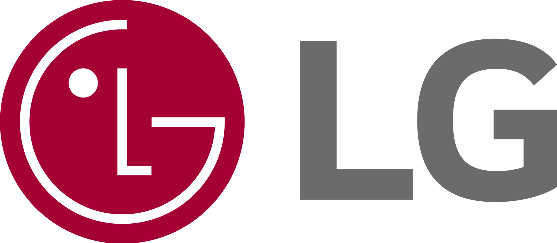 Un logotipo de LG con un círculo rojo y letras grises.