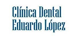 El logotipo de la clínica dental eduardo lopez es azul y blanco.