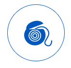 Un icono azul de un caracol en un círculo sobre un fondo blanco.