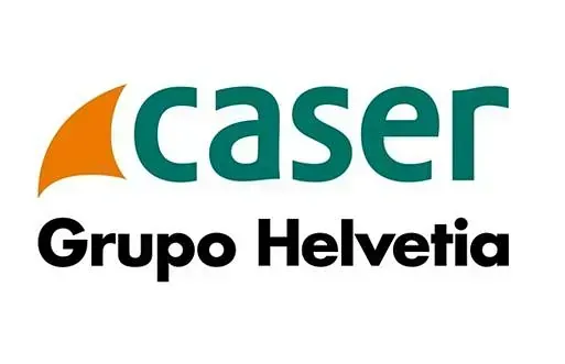 Logotipo de Caser Grupo Helvetia: Texto en verde “caser” con flecha naranja hacia arriba, y debajo, texto en negro “Grupo Helvetia”.