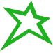 Icono de estrella delineada en verde sobre fondo blanco, ligeramente inclinada