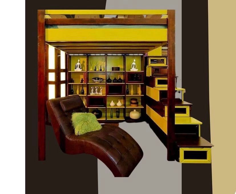 Lit mezzanine avec escalier tiroir