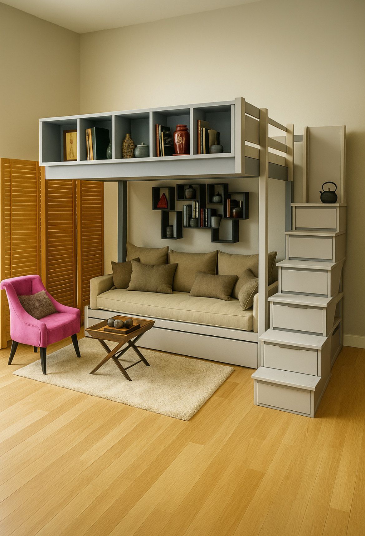 Lit mezzanine avec couchette en dessous