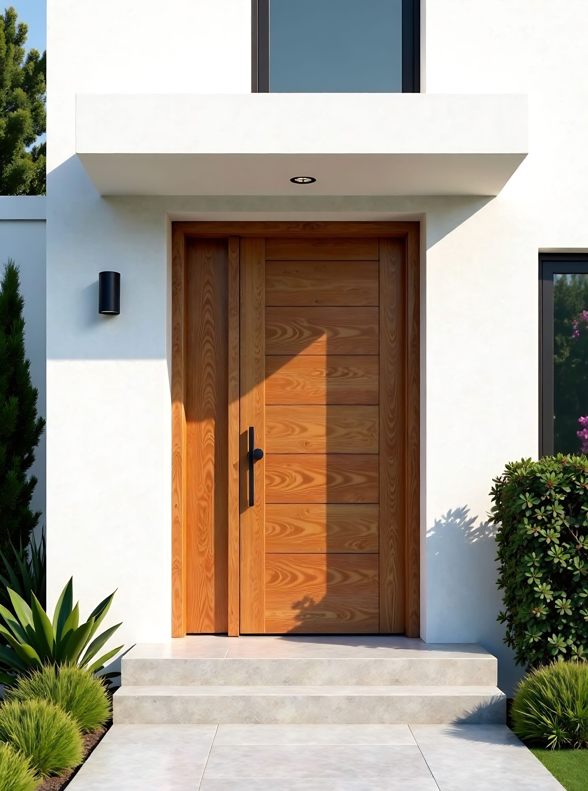 Une porte d'entrée moderne en bois