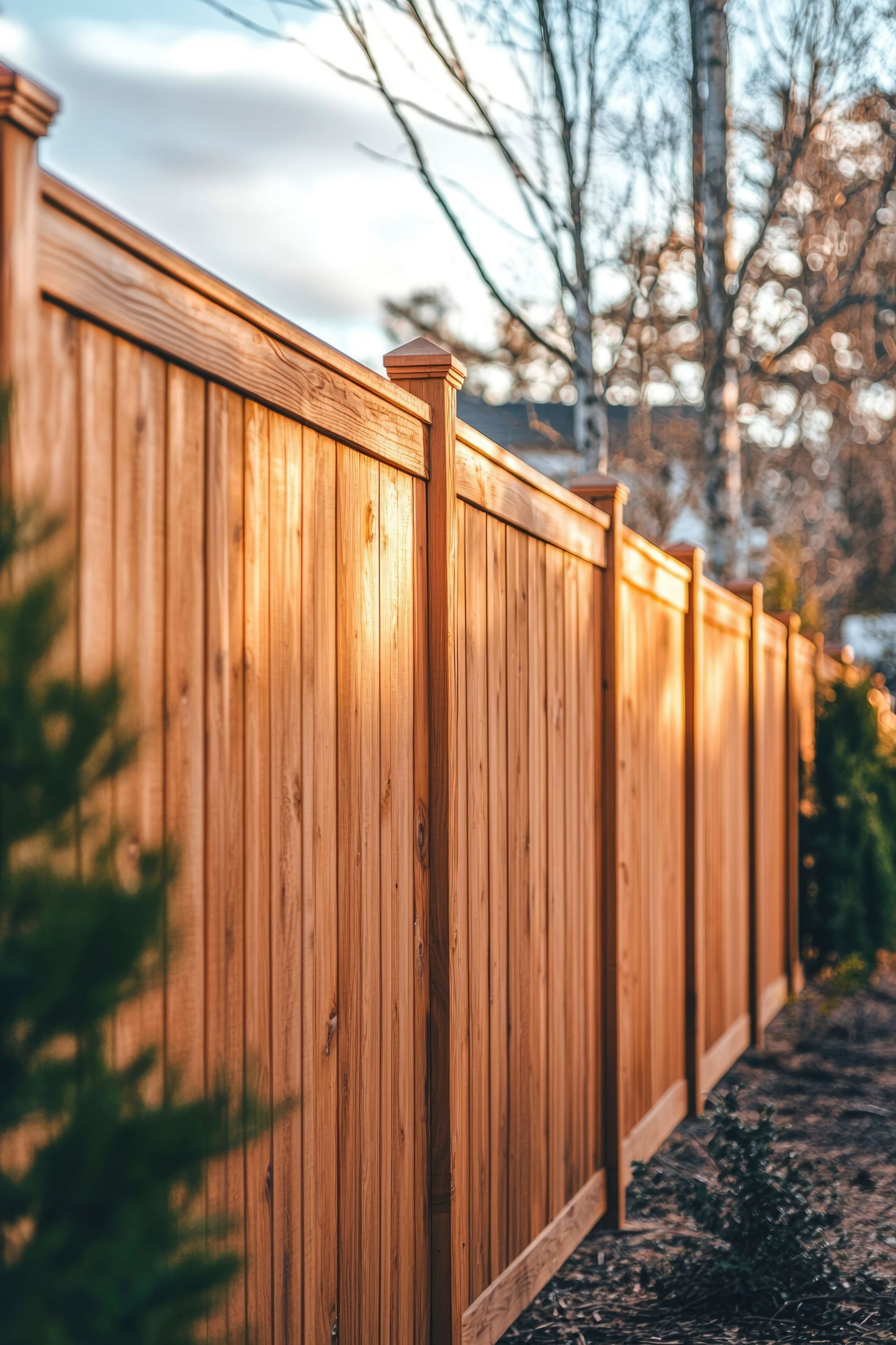 Une clôture en bois avec des arbres
