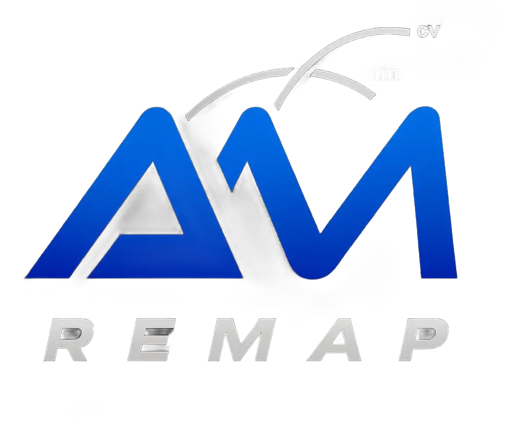 Logotipo de AM Remap en azul y gris sobre fondo blanco.