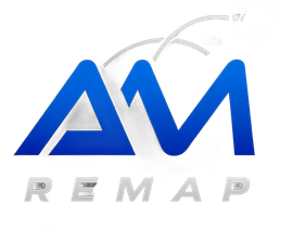 Logotipo de AM Remap en azul y gris sobre fondo blanco.