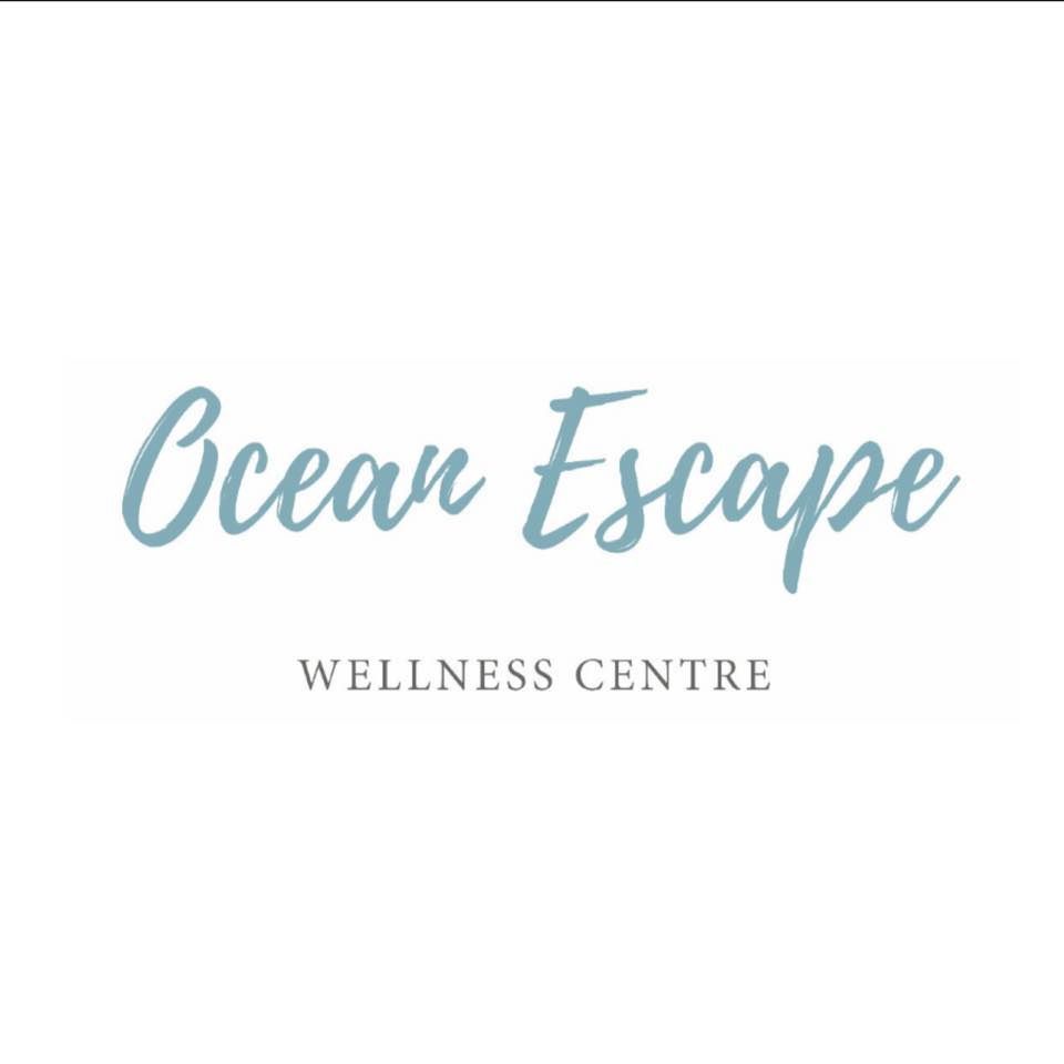 Ocean Escape Wellness Centre logo in blue script font.