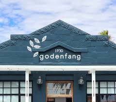 Blue building facade with 