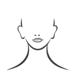 Un dibujo en blanco y negro del rostro y el cuello de una mujer.