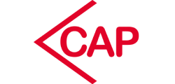 Rotes CAP-Logo mit roter, schräger Kontur auf weissem Hintergrund