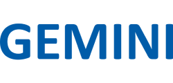 Blaues „GEMINI“-Logo auf weissem Hintergrund
