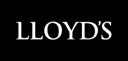 LLOYD'S-Logo in weisser Serifenschrift auf schwarzem Hintergrund