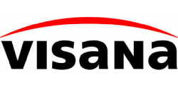 Visana-Logo in schwarzer Schrift mit einem roten Bogen darüber