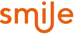Orangefarbenes „Smile“-Wortmarkenlogo auf weissem Hintergrund