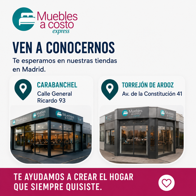 Anuncio de muebles de dormitorio con dos camas de madera, colchones y texto en español que ofrece entrega.