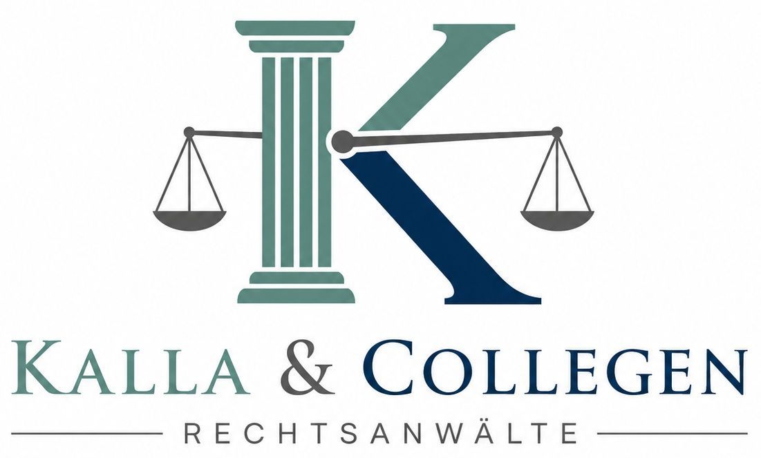 Logo der Anwaltskanzlei Kalla & Kollegen mit grünen Schuppen und stilisiertem K auf weißem Hintergrund