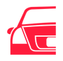 Un coche rojo con un contorno blanco sobre un fondo blanco.