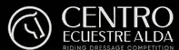 Logotipo del Centro Ecuestre Alda en blanco sobre fondo negro con un icono de cabeza de caballo.
