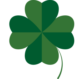 Vierblättriges Kleeblatt mit grünem Stängel, verschiedene Grüntöne.