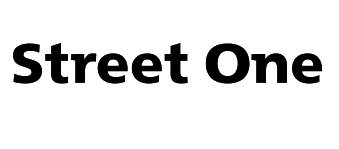 Un logotipo en blanco y negro para Street One sobre un fondo blanco.