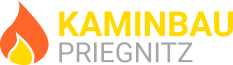 Ein Logo für eine Firma namens Kaminbau Priegnitz mit einer Flamme