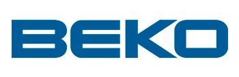 El logotipo de Beko es azul y blanco sobre un fondo blanco.