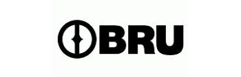 Un logotipo en blanco y negro para bru sobre un fondo blanco.