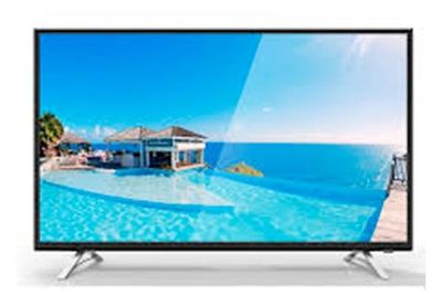 Un televisor de pantalla plana con una imagen de una piscina en la pantalla.