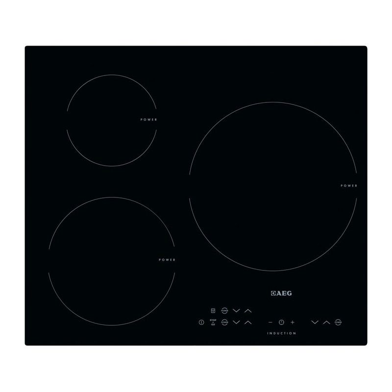 Una estufa de inducción de color negro con tres círculos encima.