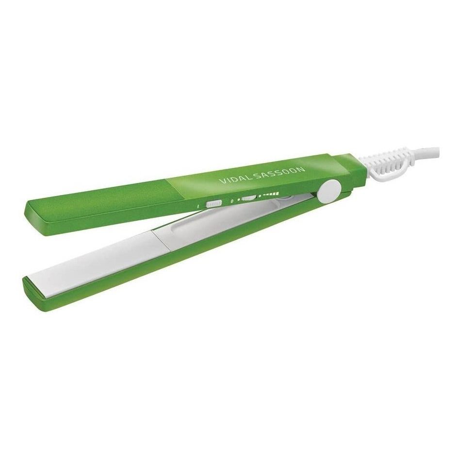 Una plancha de pelo verde y blanca sobre un fondo blanco.