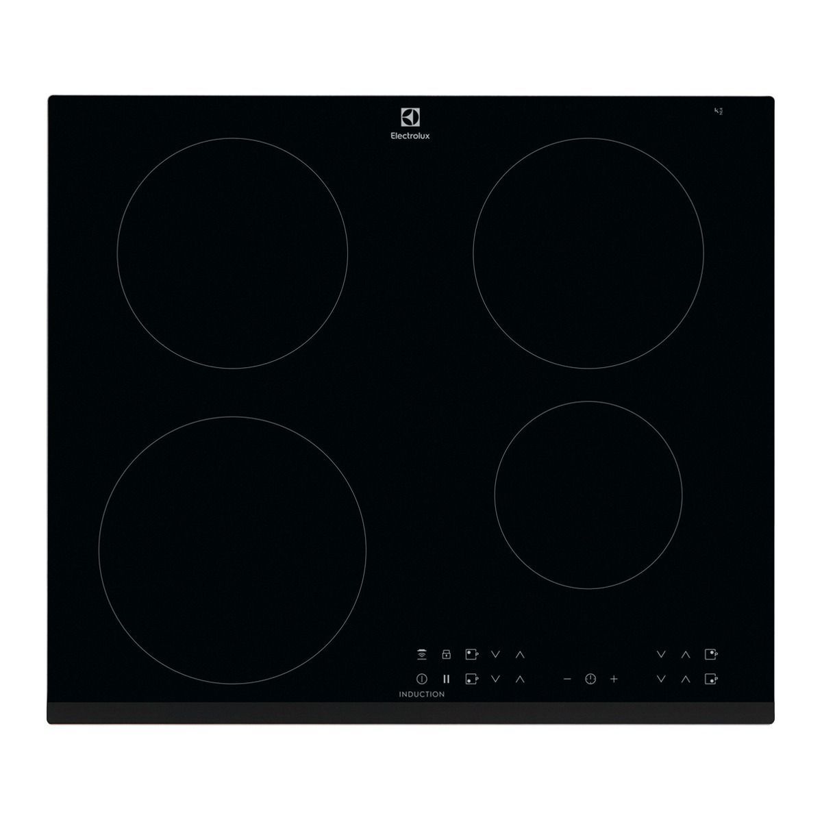 Una placa de inducción negra con cuatro círculos encima