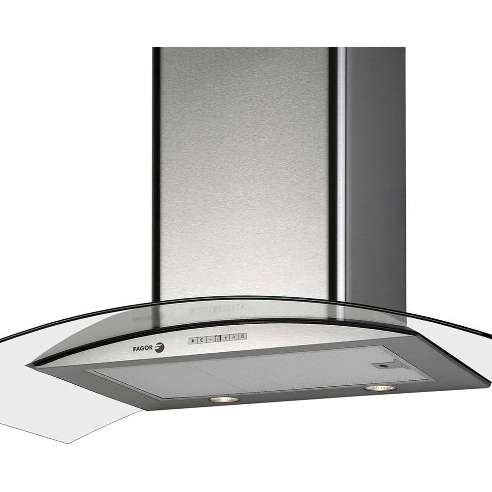 Una campana de acero inoxidable con una campana de vidrio curvado