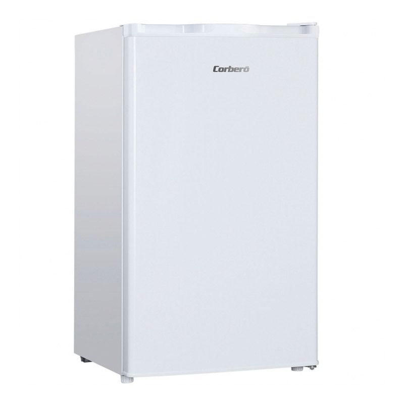 Un pequeño refrigerador blanco con una sola puerta.