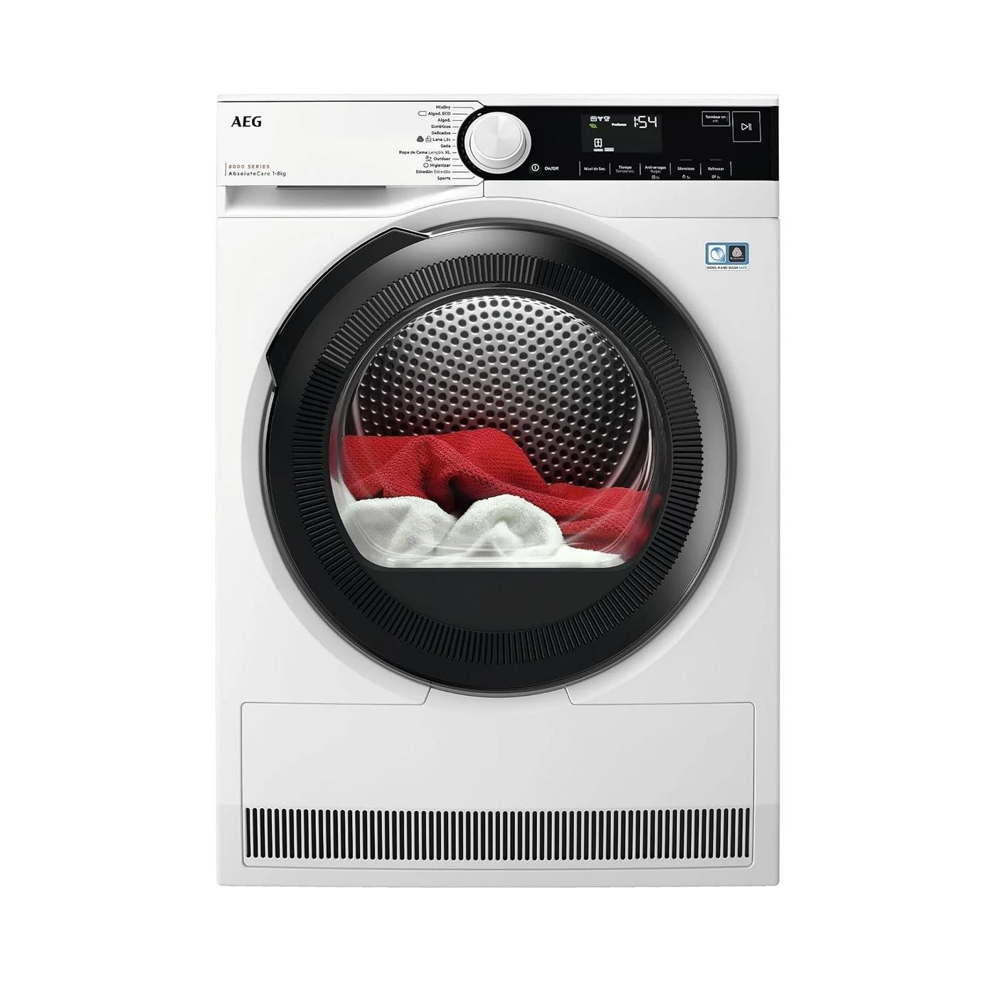 Una lavadora y una secadora están una al lado de la otra sobre un fondo blanco.