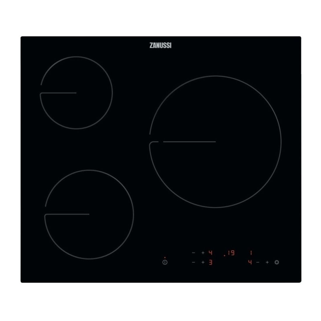 Una estufa de inducción de color negro con tres círculos encima.